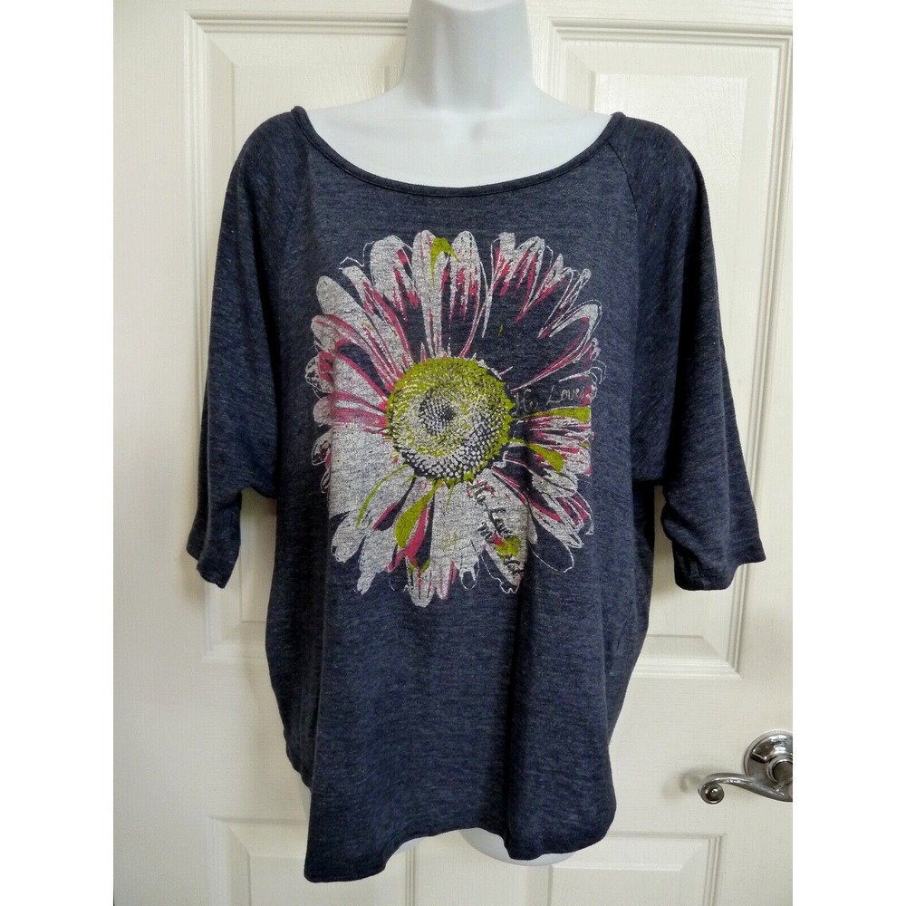 Tailgate Clothing Co Women Blue Daisy Graphic Dolman Sleeve Tee Top Large Boho